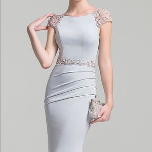 Formal - trumpet mermaid train silver blue